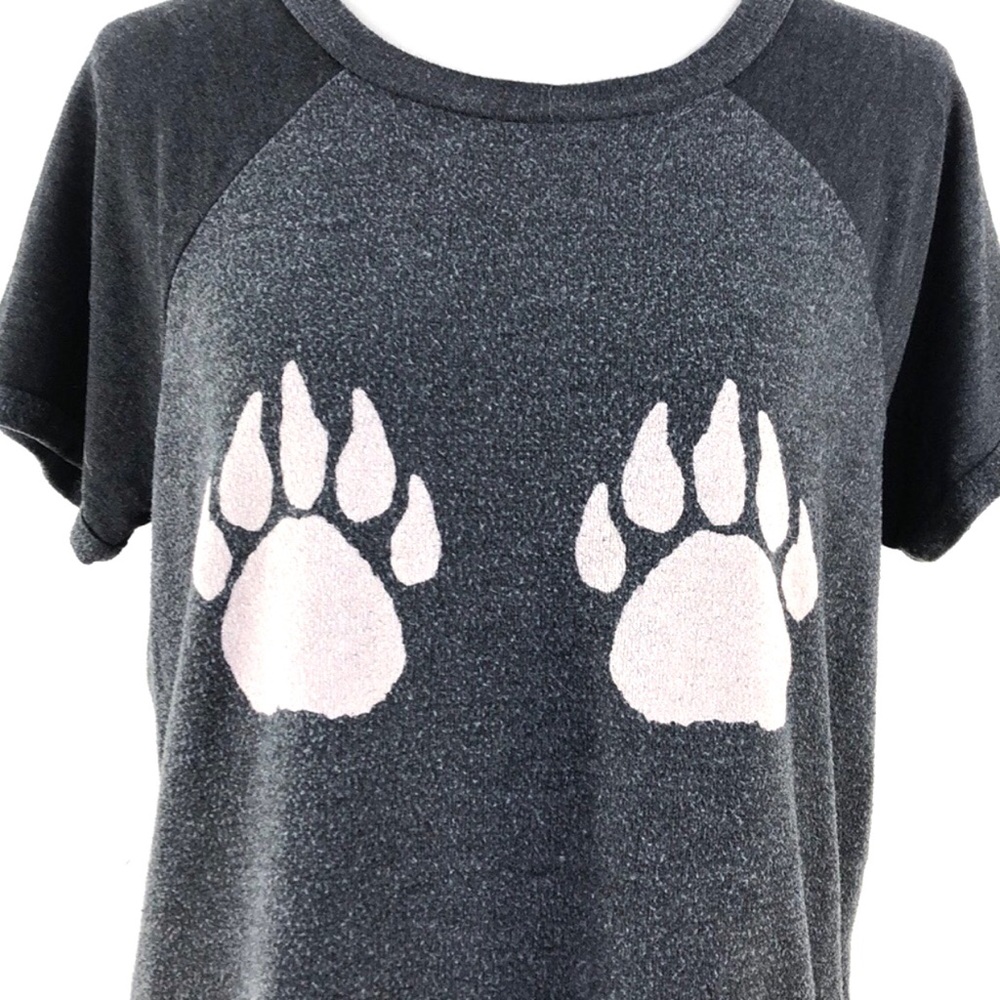 Wildfox Grey Paw Print Short Sleeve Sweater - Picture 2 of 7